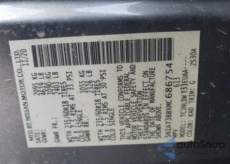 2021 Nissan Rogue Sv Intelligent Awd from USA, damaged, VIN 5N1AT3BBXMC686754